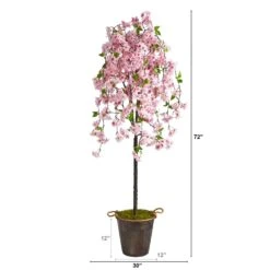 6' Artificial Cherry Blossom Tree In Decorative Metal Pail With Rope -Artificial Flowers Sale artificial 6 cherry blossom artificial tree in decorative metal pail with rope nearly natural 856911