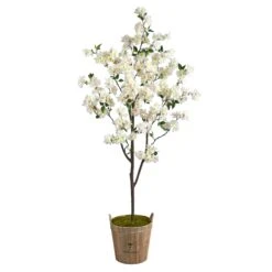 6’ Cherry Blossom Artificial Tree In Farmhouse Planter