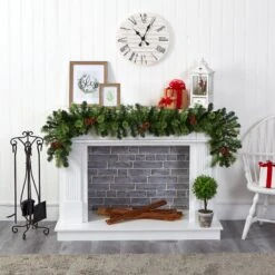 6' Christmas Artificial Garland With 50 Clear LED Lights And Pine Cones -Artificial Flowers Sale artificial 6 christmas artificial garland with 50 multicolored led lights and pine cones nearly natural 946025