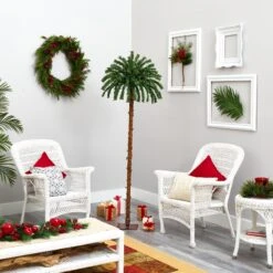 6’ Christmas Palm Artificial Tree With 200 Warm White LED Lights -Artificial Flowers Sale artificial 6 christmas palm artificial tree with 200 warm white led lights nearly natural 452548