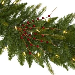 6' Christmas Pine Artificial Garland With 50 Warm White LED Lights And Berries -Artificial Flowers Sale artificial 6 christmas pine artificial garland with 50 warm white led lights and berries nearly natural 363345