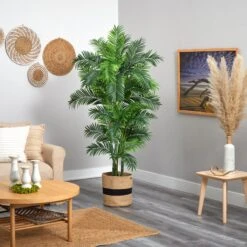 6’ Curvy Parlor Artificial Palm Tree In Handmade Natural Cotton Planter -Artificial Flowers Sale artificial 6 curvy parlor artificial palm tree in handmade natural cotton planter nearly natural 607819