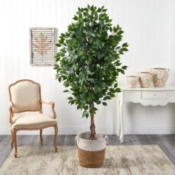 6’ Ficus Artificial Tree With Natural Trunk In Handmade Natural Jute And Cotton Planter -Artificial Flowers Sale artificial 6 ficus artificial tree with natural trunk in handmade natural jute and cotton planter nearly natural 595865