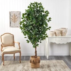 6’ Ficus Artificial Tree With Natural Trunk In Handmade Natural Jute Planter With Tassels -Artificial Flowers Sale artificial 6 ficus artificial tree with natural trunk in handmade natural jute planter with tassels nearly natural 249538