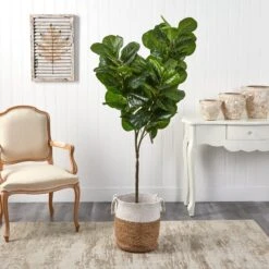 6’ Fiddle Leaf Fig Artificial Tree In Handmade Natural Jute And Cotton Planter -Artificial Flowers Sale artificial 6 fiddle leaf fig artificial tree in handmade natural jute and cotton planter nearly natural 134949
