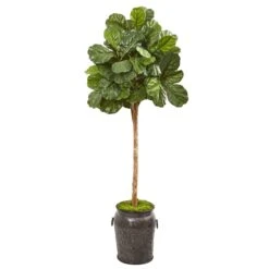 6’ Fiddle Leaf Fig Artificial Tree In Metal Planter