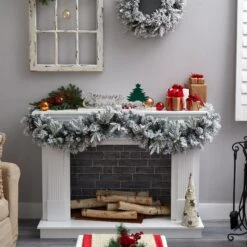 6’ Flocked Artificial Christmas Garland With Pine Cones And 35 Warm White LED Lights -Artificial Flowers Sale artificial 6 flocked artificial christmas garland with pine cones and 35 warm white led lights nearly natural 515091