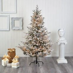 6’ Flocked Fraser Fir Artificial Christmas Tree With 500 Warm White Lights And 236 Bendable Branches -Artificial Flowers Sale artificial 6 flocked fraser fir artificial christmas tree with 500 warm white lights and 236 bendable branches nearly natural 364815