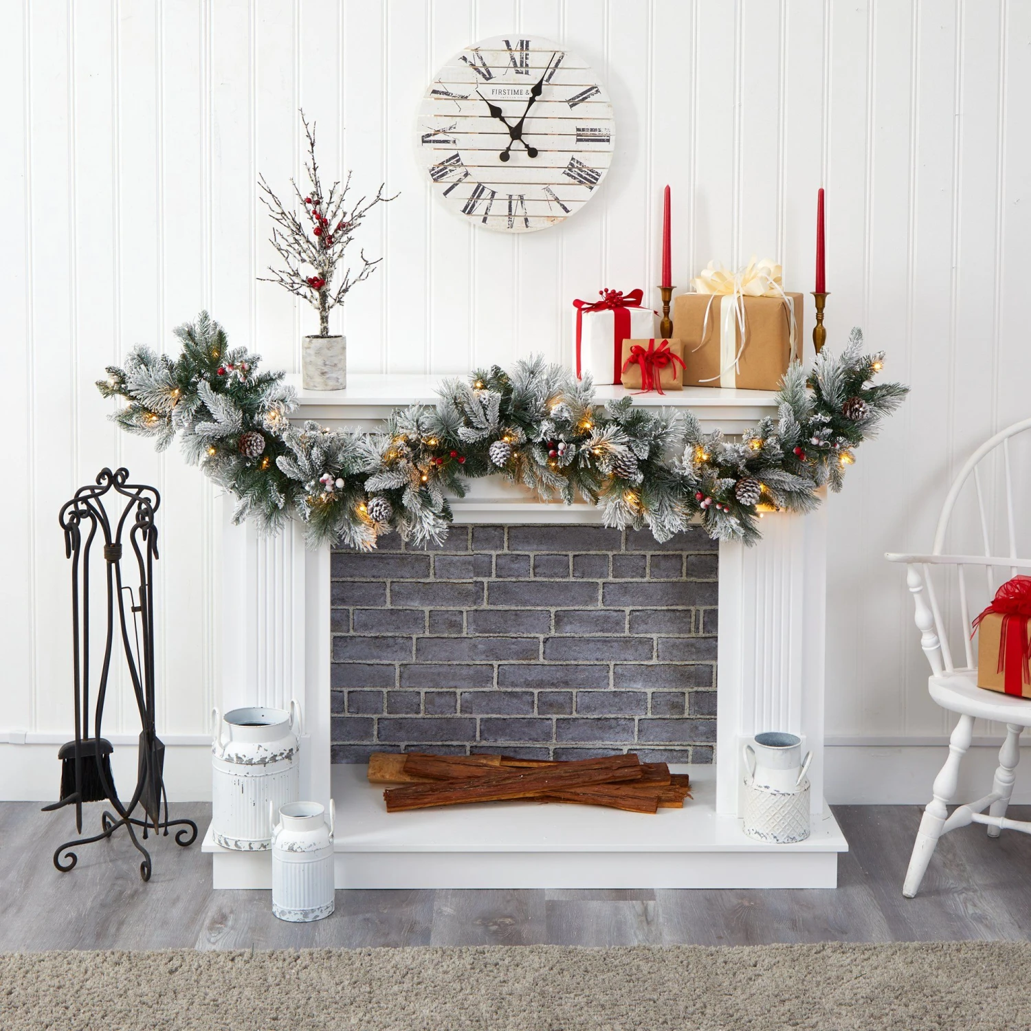 6’ Flocked Mixed Pine Artificial Christmas Garland With 50 LED Lights, Pine Cones And Berries 7 6’ Flocked Mixed Pine Artificial Christmas Garland With 50 LED Lights, Pine Cones And Berries - Image 5