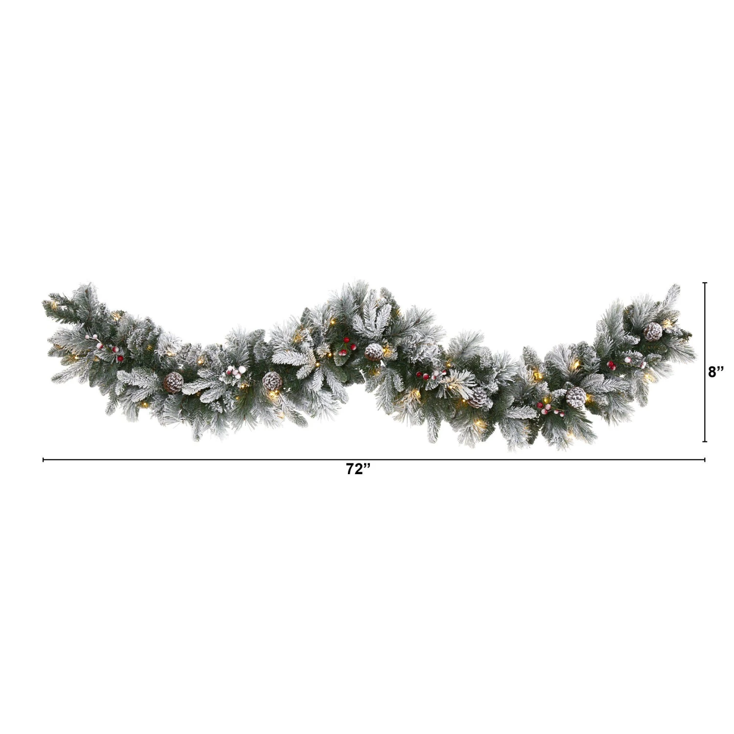 6’ Flocked Mixed Pine Artificial Christmas Garland With 50 LED Lights, Pine Cones And Berries 4 6’ Flocked Mixed Pine Artificial Christmas Garland With 50 LED Lights, Pine Cones And Berries - Image 2