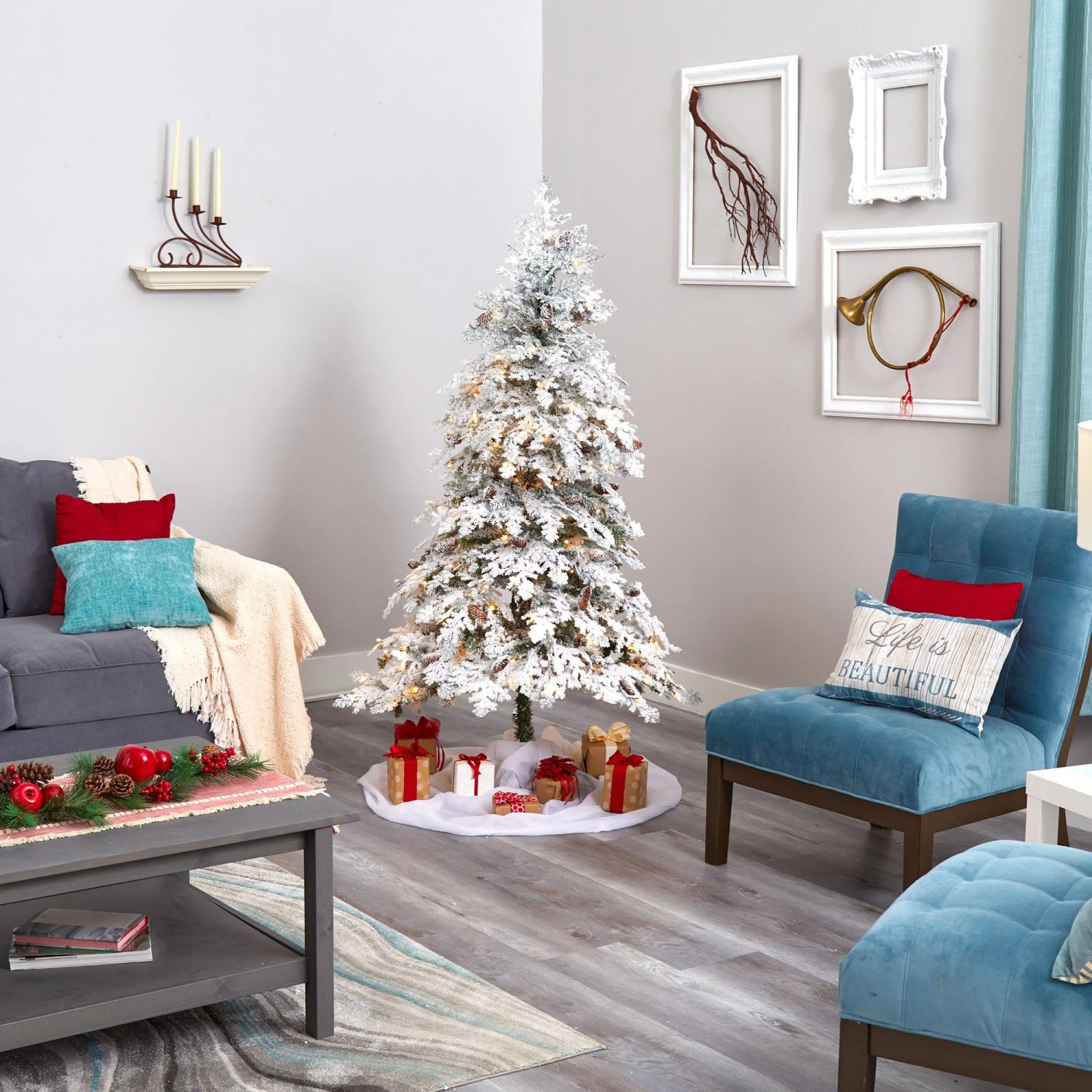 6' Flocked Montana Down Swept Spruce Artificial Christmas Tree With 250 Clear LED Lights 8 6' Flocked Montana Down Swept Spruce Artificial Christmas Tree With 250 Clear LED Lights - Image 6