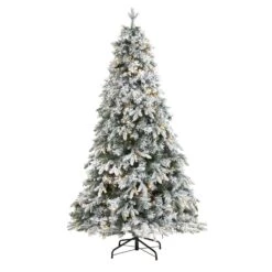 6' Flocked Vermont Mixed Pine Artificial Christmas Tree With 300 Clear LEDs Lights