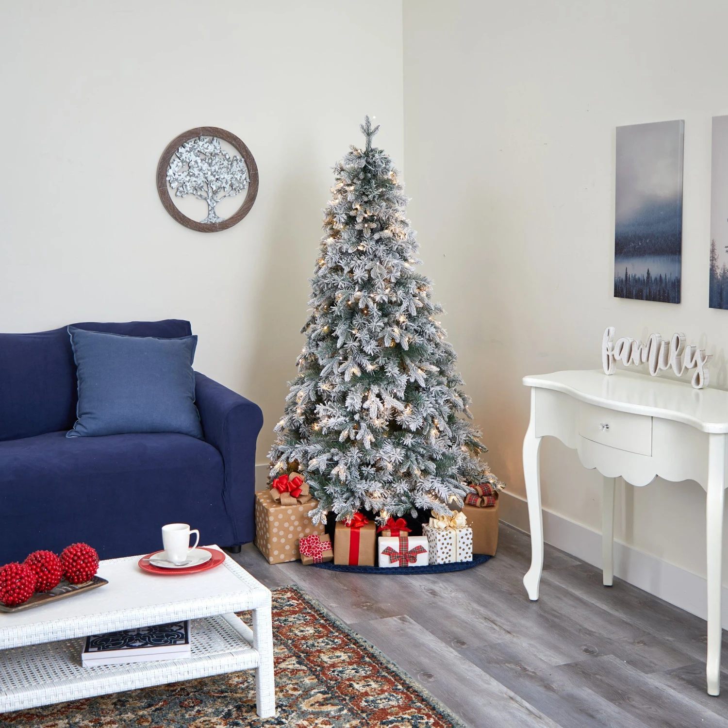 6' Flocked Vermont Mixed Pine Artificial Christmas Tree With 300 Clear LEDs Lights 10 6' Flocked Vermont Mixed Pine Artificial Christmas Tree With 300 Clear LEDs Lights - Image 8