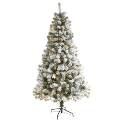 6' Flocked West Virginia Fir Artificial Christmas Tree With 250 Clear LED Lights