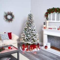 6' Flocked West Virginia Fir Artificial Christmas Tree With 250 Clear LED Lights -Artificial Flowers Sale artificial 6 flocked west virginia fir artificial christmas tree with 250 clear led lights nearly natural 276228