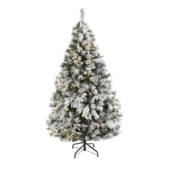 6' Flocked White River Mountain Pine Artificial Christmas Tree With Pinecones And 250 Clear LED Lights