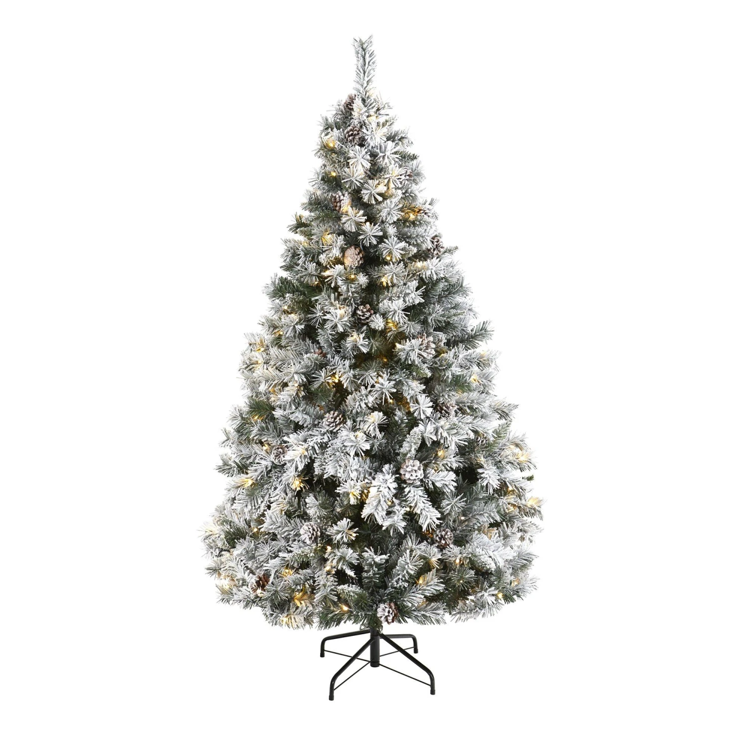6' Flocked White River Mountain Pine Artificial Christmas Tree With Pinecones And 250 Clear LED Lights 3 6' Flocked White River Mountain Pine Artificial Christmas Tree With Pinecones And 250 Clear LED Lights