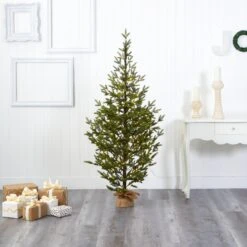 6’ Fraser Fir “Natural Look” Artificial Christmas Tree With 250 Clear LED Lights, A Burlap Base And 1243 Bendable Branches -Artificial Flowers Sale artificial 6 fraser fir natural look artificial christmas tree with 250 clear led lights a burlap base and 1243 bendable branches nearly natural 302795