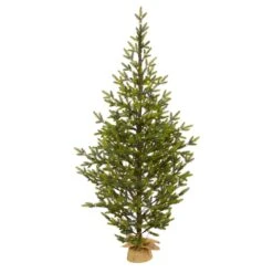 6’ Fraser Fir “Natural Look” Artificial Christmas Tree With 250 Clear LED Lights, A Burlap Base And 1243 Bendable Branches