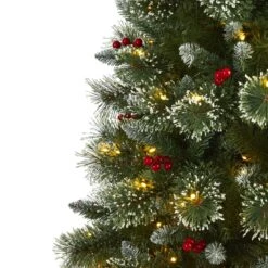 6’ Frosted Swiss Pine Artificial Christmas Tree With 300 Clear LED Lights And Berries -Artificial Flowers Sale artificial 6 frosted swiss pine artificial christmas tree with 300 clear led lights and berries nearly natural 102946