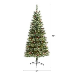 6’ Frosted Swiss Pine Artificial Christmas Tree With 300 Clear LED Lights And Berries -Artificial Flowers Sale artificial 6 frosted swiss pine artificial christmas tree with 300 clear led lights and berries nearly natural 799663