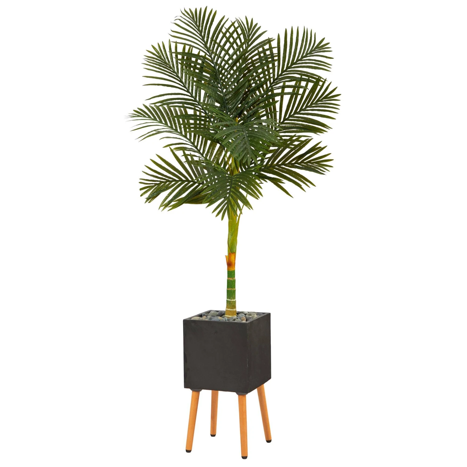 6’ Artificial Golden Cane Palm Tree In Black Planter With Stand 3 6’ Artificial Golden Cane Palm Tree In Black Planter With Stand