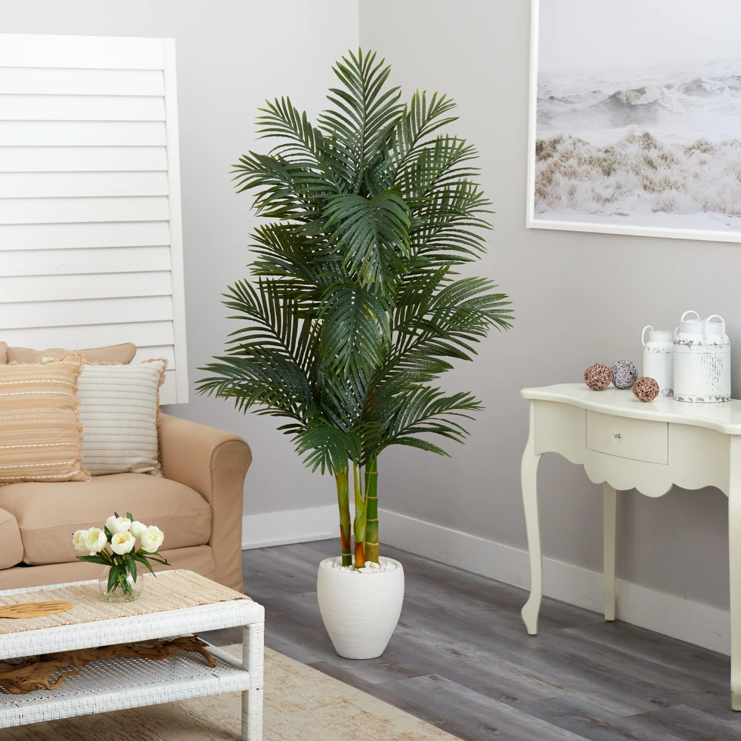 6’ Golden Cane Artificial Palm Tree In White Planter 6 6’ Golden Cane Artificial Palm Tree In White Planter - Image 4