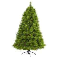 6’ Green Scotch Pine Artificial Christmas Tree With 300 Clear LED Lights -Artificial Flowers Sale artificial 6 green scotch pine artificial christmas tree with 300 clear led lights nearly natural 196958