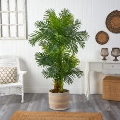 6’ Hawaii Artificial Palm Tree In Handmade Natural Cotton Multicolored Woven Planter -Artificial Flowers Sale artificial 6 hawaii artificial palm tree in handmade natural cotton multicolored woven planter nearly natural 489735