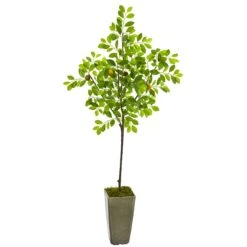 6’ Lemon Artificial Tree In Olive Green Planter