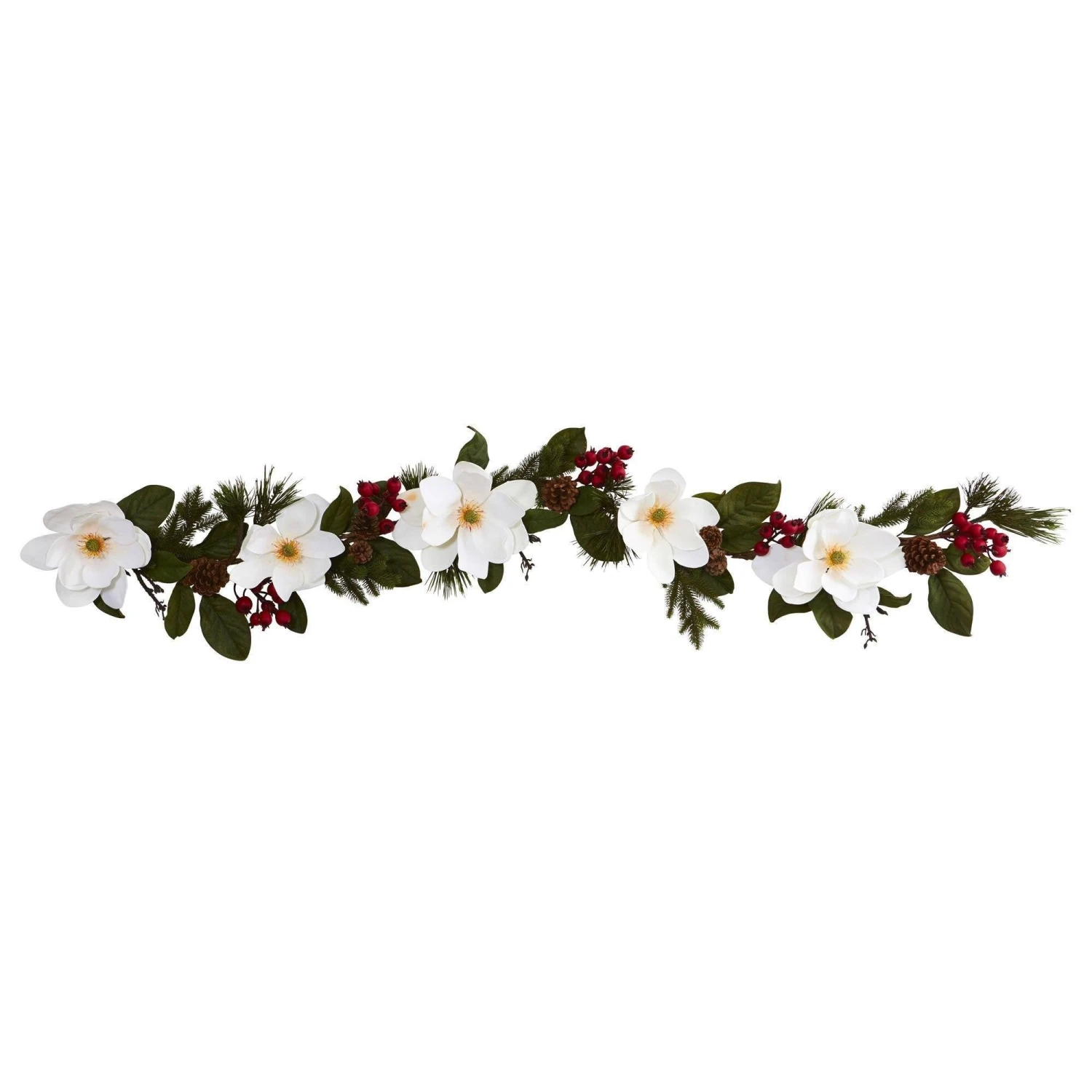 6’ Magnolia, Pine And Berries Artificial Garland 3 6’ Magnolia, Pine And Berries Artificial Garland