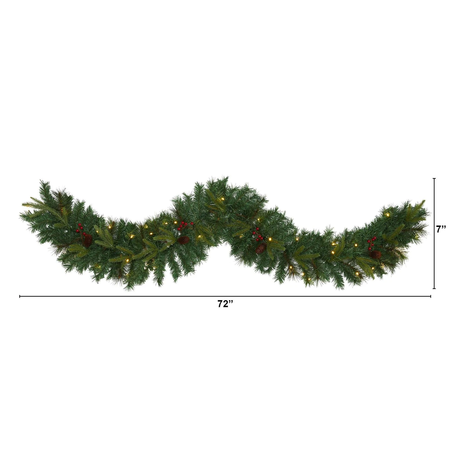 6’ Mixed Pine Artificial Christmas Garland With 35 Clear LED Lights, Berries And Pinecones 4 6’ Mixed Pine Artificial Christmas Garland With 35 Clear LED Lights, Berries And Pinecones - Image 2