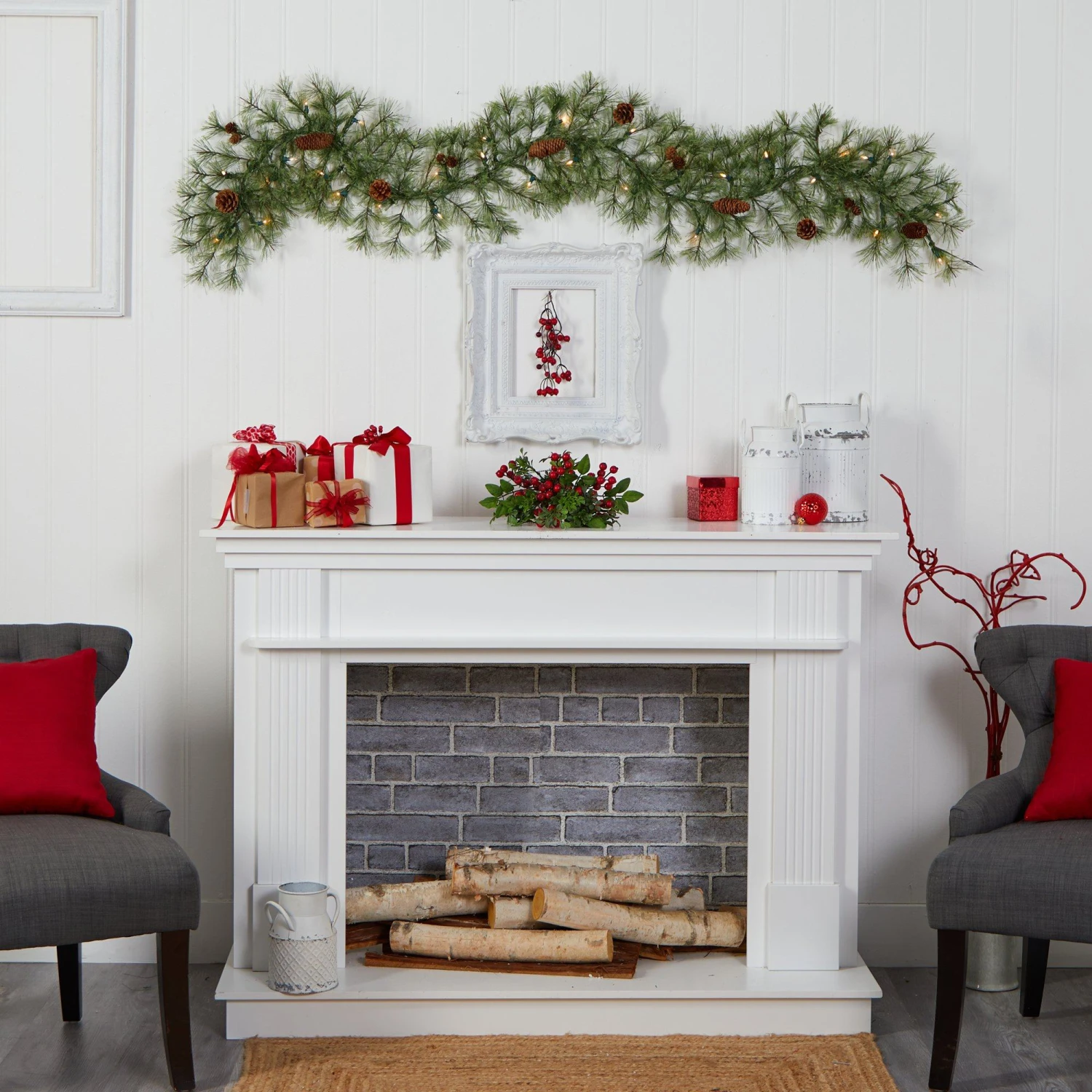 6' North Carolina Pine Artificial Christmas Garland With 30 Warm White LED Lights And Pinecones 8 6' North Carolina Pine Artificial Christmas Garland With 30 Warm White LED Lights And Pinecones - Image 6