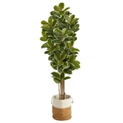 6’ Oak Artificial Tree In Handmade Natural Jute And Cotton Planter UV Resistant (Indoor/Outdoor)