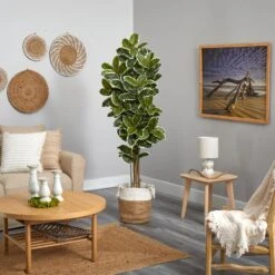 6’ Oak Artificial Tree In Handmade Natural Jute And Cotton Planter UV Resistant (Indoor/Outdoor) -Artificial Flowers Sale artificial 6 oak artificial tree in handmade natural jute and cotton planter uv resistant indooroutdoor nearly natural 985192