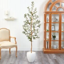 6’ Olive Artificial Tree In White Planter -Artificial Flowers Sale artificial 6 olive artificial tree in white planter nearly natural 340300