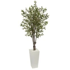6' Olive Artificial Tree In White Tower Planter