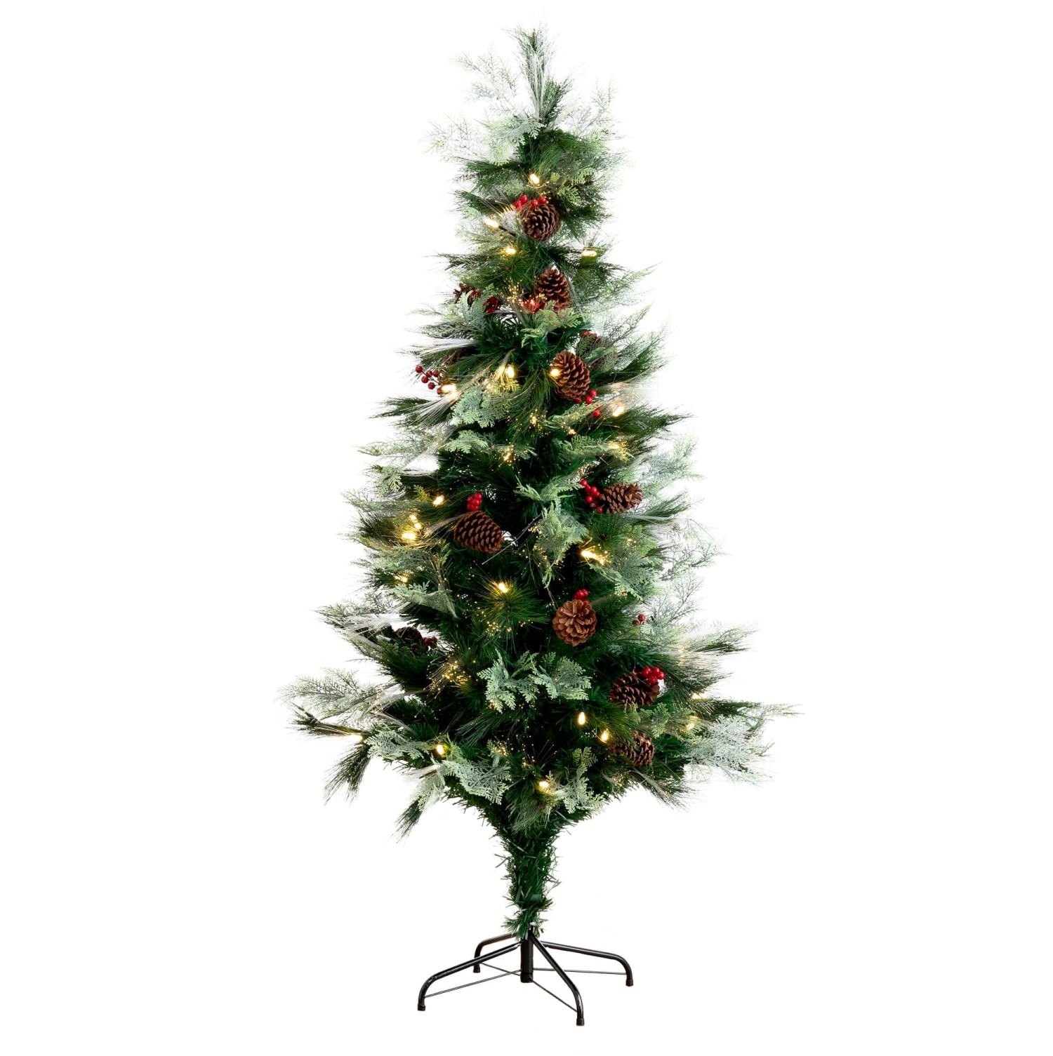6' Pre-Lit Fiber Optic Artificial Pinecone & Berries Christmas Tree With64 Warm White LED Lights 3 6' Pre-Lit Fiber Optic Artificial Pinecone & Berries Christmas Tree With64 Warm White LED Lights