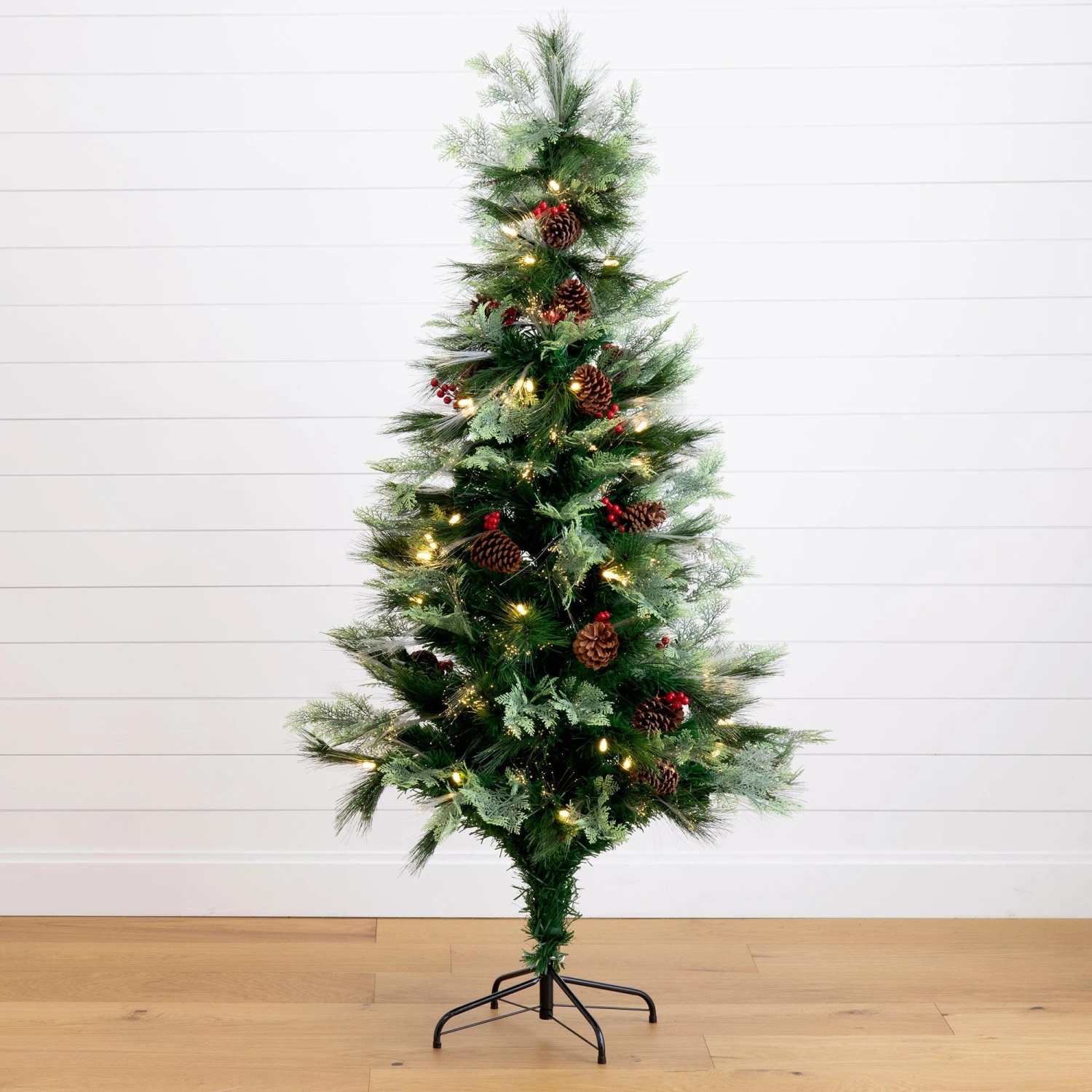 6' Pre-Lit Fiber Optic Artificial Pinecone & Berries Christmas Tree With64 Warm White LED Lights 4 6' Pre-Lit Fiber Optic Artificial Pinecone & Berries Christmas Tree With64 Warm White LED Lights - Image 2