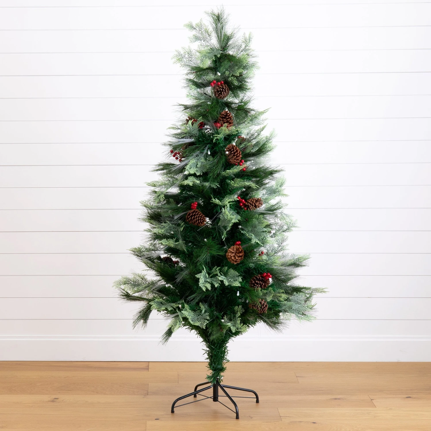 6' Pre-Lit Fiber Optic Artificial Pinecone & Berries Christmas Tree With64 Warm White LED Lights 9 6' Pre-Lit Fiber Optic Artificial Pinecone & Berries Christmas Tree With64 Warm White LED Lights - Image 7