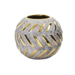 6” Regal Round Stone Vase With Gold Accents