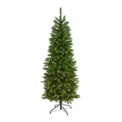 6’ Slim Green Mountain Pine Artificial Christmas Tree With 250 Clear LED Lights