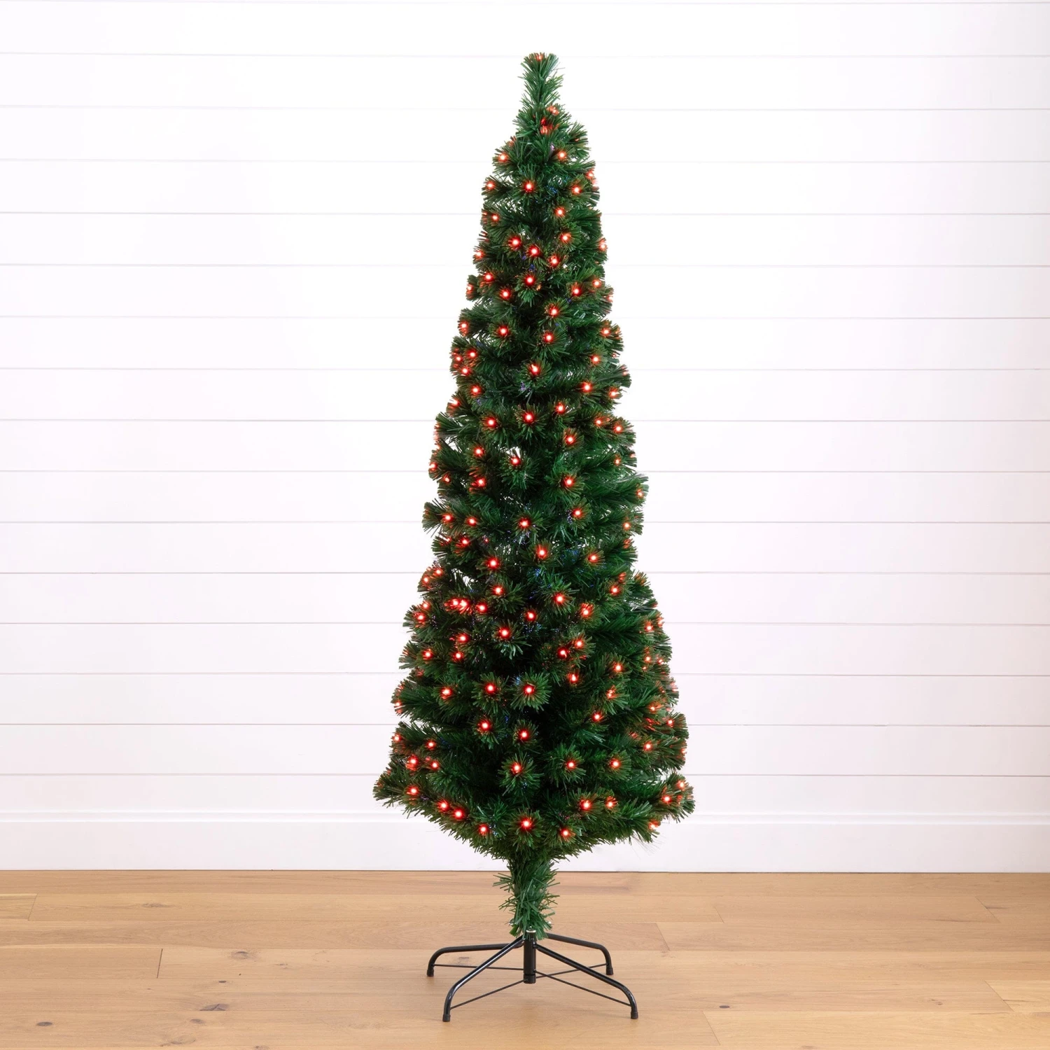 6' Slim Pre-Lit Fiber Optic Artificial Christmas Tree With 282 Colorful LED Lights 4 6' Slim Pre-Lit Fiber Optic Artificial Christmas Tree With 282 Colorful LED Lights - Image 2