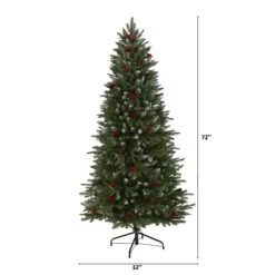 6' Snow Tipped Portland Spruce Artificial Christmas Tree With Frosted Berries And Pinecones With 300 Clear LED Lights -Artificial Flowers Sale artificial 6 snow tipped portland spruce artificial christmas tree with frosted berries and pinecones with 300 nearly natural 284568