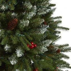 6' Snow Tipped Portland Spruce Artificial Christmas Tree With Frosted Berries And Pinecones With 300 Clear LED Lights -Artificial Flowers Sale artificial 6 snow tipped portland spruce artificial christmas tree with frosted berries and pinecones with 300 nearly natural 327679
