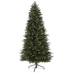 6' Snow Tipped Portland Spruce Artificial Christmas Tree With Frosted Berries And Pinecones With 300 Clear LED Lights -Artificial Flowers Sale artificial 6 snow tipped portland spruce artificial christmas tree with frosted berries and pinecones with 300 nearly natural 331641