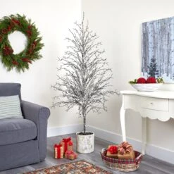 6’ Snowed Twig Artificial Christmas Tree In Decorative Planter -Artificial Flowers Sale artificial 6 snowed twig artificial tree in decorative planter nearly natural 853297