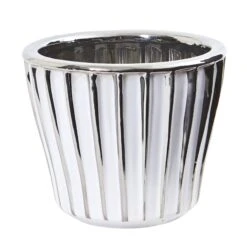 6” White Vase With Silver Trimming