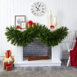 6' X 18” Christmas Pine Extra Wide Artificial Garland With 100 Multicolored LED Lights -Artificial Flowers Sale artificial 6 x 18 christmas pine extra wide artificial garland with 100 multicolored led lights nearly natural 331961