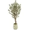 62” Olive Artificial Tree In Floral Print Planter -Artificial Flowers Sale artificial 62 olive artificial tree in floral print planter nearly natural 195750